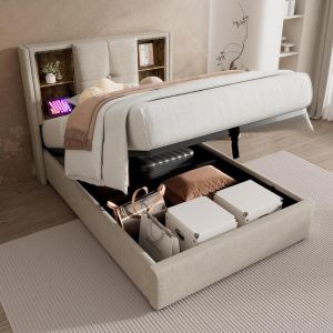 Cama acolchoada 90x200 cm com carregador sem fio e usb c