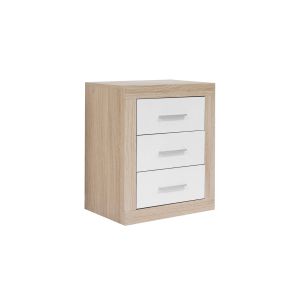 Mesa de cabeceira kiara 3 gavetas, carvalho e branco 50x60cm