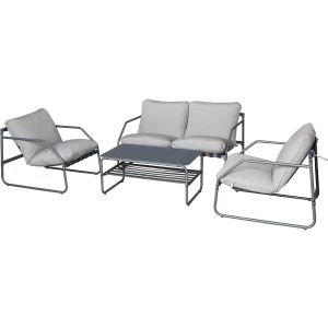 Conjunto de jardim em metal com almofadas <<sora>> - 4 lugares - cinzento