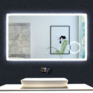 Espelho de casa de banho LED 140×80cm + bluetooth + espelho de aumento