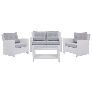 Conjunto de jardim com mesa 4 lugares marino rattan sintético branco