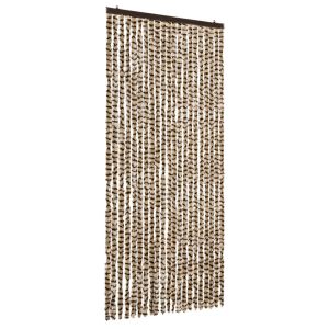 Cortina anti-insetos 90x220 cm chenille bege e castanho