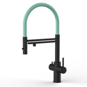 Grifo cocina 5 vías acero inox ducha 2 chorros amovible, negro / turquesa