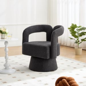 Poltrona giratória 360° em bouclé cinzento escuro 1 lugar