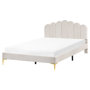 Cama veludo sauvian 160 x 200 cm branco creme