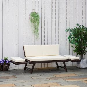 Sofá de jardim 2 lugares reclinável 129cm rattan marrom