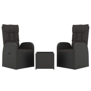vidaXL juego salón jardín 3 pzas ratán sintético y acero negro