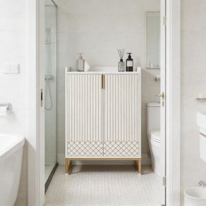 Sapateira com 2 portas 5 níveis branco e dourado