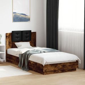 Cama c/ cabeceira/luzes LED 90x200 cm carvalho fumado seaw9972