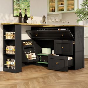 Mesa de bar extensível com arrumação em mdf preta 138 a 204 cm