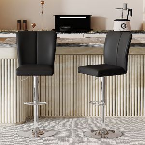 Conjunto de 2 bancos de bar giratórios com altura ajustável preto prateado