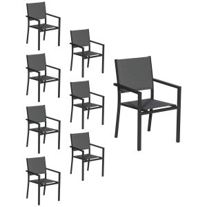 Conjunto de 8 cadeiras estofadas em alumínio antracite - textileno cinzento