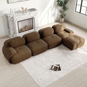 Sofá modular de canto com chaise longue em bombazina castanho 4 lugares