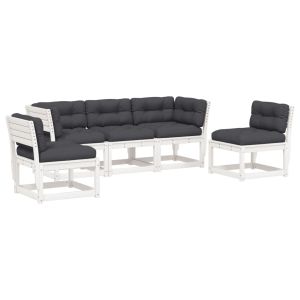 vidaXL set sofás jardín 5 pzas con cojines madera maciza pino blanco