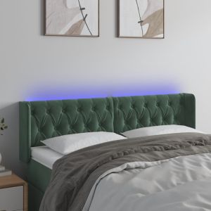 Cabeceira cama c/ luzes LED veludo 147x16x78/88 cm verde-escuro