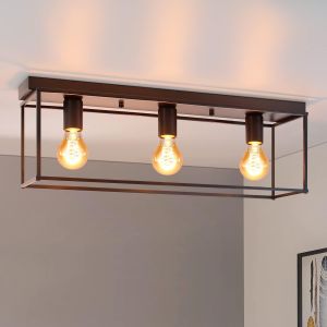 Nettlife plafon 3 focos E27 máx. Lâmpada de metal preto vintage de 25 w ,