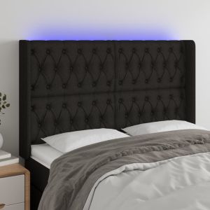 Cabeceira de cama c/ luzes LED tecido 147x16x118/128 cm preto ptob9806