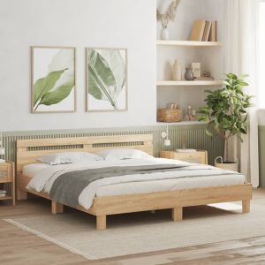 Cama c/ cabeceira/luzes LED 160x200cm carvalho sonoma seaw4241