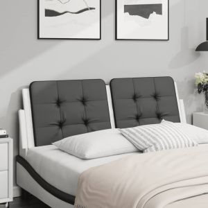 Almofadão de cabeceira 140 cm couro artificial preto e branco ptob4099