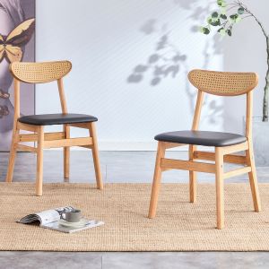 Silla comedor madera maciza con respaldo de ratán 1 unidad