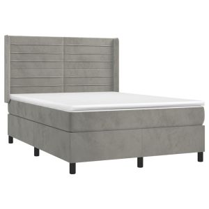 vidaXL cama box spring con colchón terciopelo gris claro 140x190 cm