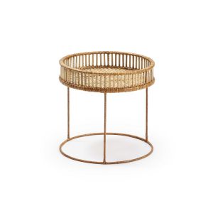 Mesa lateral 39x39x37 em vime natural, metal