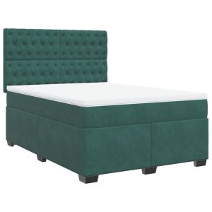 vidaXL cama box spring con colchón terciopelo verde oscuro 140x190 cm