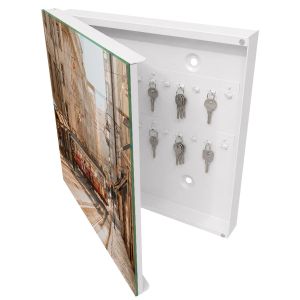 Caixa para chaves decorativa 30x30x5, abertura à esquerda branca