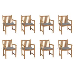 vidaXL sillas de jardín 8 uds madera maciza de teca cojines gris