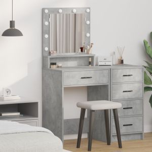Mesa de maquilhagem com luzes LED cinza concreto 50x41x135 cm wf645797