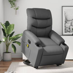 Poltrona massagens reclinável elevatória couro artif. Cinzento ewg8819