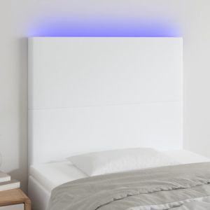 Cabeceira cama c/ LED couro artificial 90x5x118/128 cm branco