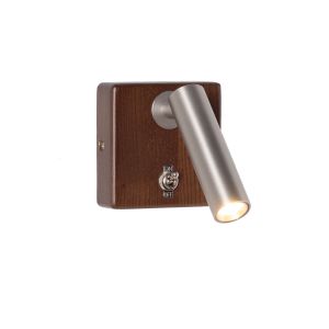 Aplique de parede LED 3W 2800K níquel base quadrada madeira