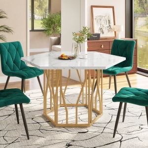 Mesa de jantar hexagonal marmore branco dourado 75x115,5x100cm