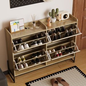 Sapateira com 4 portas basculantes natural 91,5x121x25cm