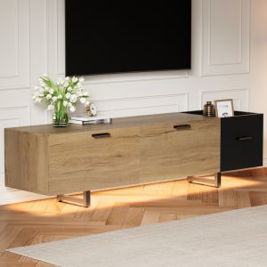 Móvel de tv suspenso madeira e preto com 4 gavetas 49x180x38cm