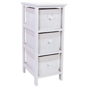 Chiffonier de madeira branco 3 gavetas bambu 26x32x63 cm