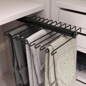 Emuca porta calças extraível, 11 hastes, guias de extensão total, aço,