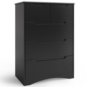 Cômoda de 5 gavetas preta mate em mdf - 72 x 41 x 94 cm