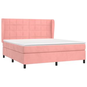 vidaXL cama box spring con colchón terciopelo rosa 180x200 cm