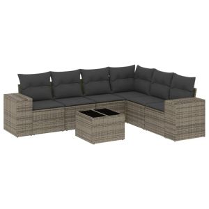 vidaXL set de sofás de jardín 7 piezas con cojines ratán pe gris