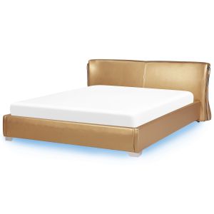 Cama com LED pele paris 180 x 200 cm LED dourado