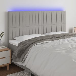 Cabeceira cama c/ luzes LED tecido 180x5x118/128cm cinza-claro ptob9575