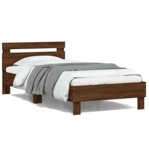 Cama cabeceira/luzes LED 100x200 cm carvalho castanho seaw8109