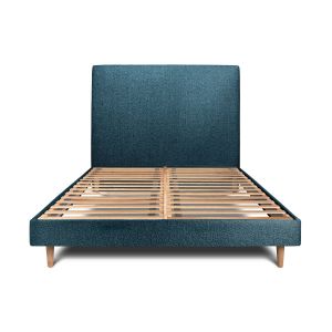 Cama de 135x190 cm com cabeceira estofada - tecido bouclette - azul
