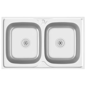 Lava-louça cozinha + cuba dupla 800x500x155mm aço inox prateado