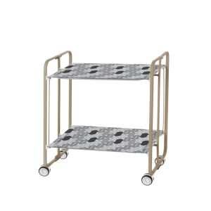 Carrinho de serviço dobrável bauhaus, armação metal cor areia, 2 bandejas
