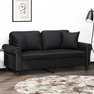 Sofá 2 lugares + almofadas decoração 140 cm couro artif. Preto