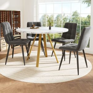 Conjunto mesa e cadeiras de jantar 5 peças redonda mdf branco/dourado
