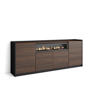 Aparador, 207x37x80cm, carvalho escuro e preto, lareira eléctrica rf4273